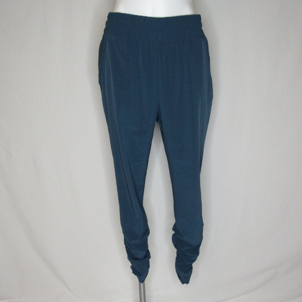 Prana RAILAY Teal Blue High Rise Ruched Jogger Pants 27" Women's L Large